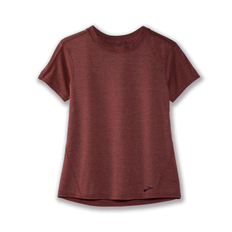 Brooks Distance Short Sleeve Running Shirt - Women's - Heather Terracotta/Burgundy (31456-EHKI)